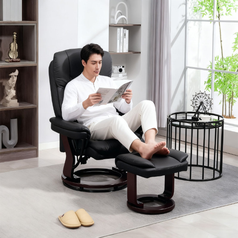Swivel Recliner with Ottoman (Black)