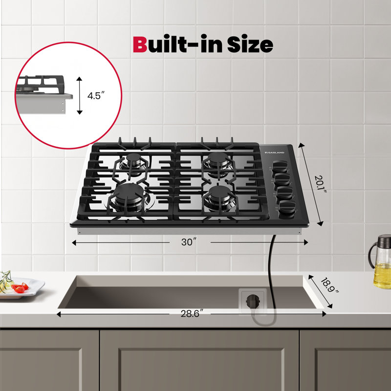 GASLAND 30 in. Gas Cooktop in Black Enamel with 4 Burners, NG/LPG Convertible, Black