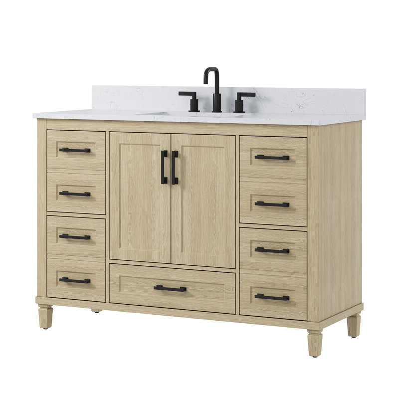 Meuble-lavabo autoportant Sirois de 48 po avec comptoir en pierre d'ingénierie et rangement à fermeture en douceur