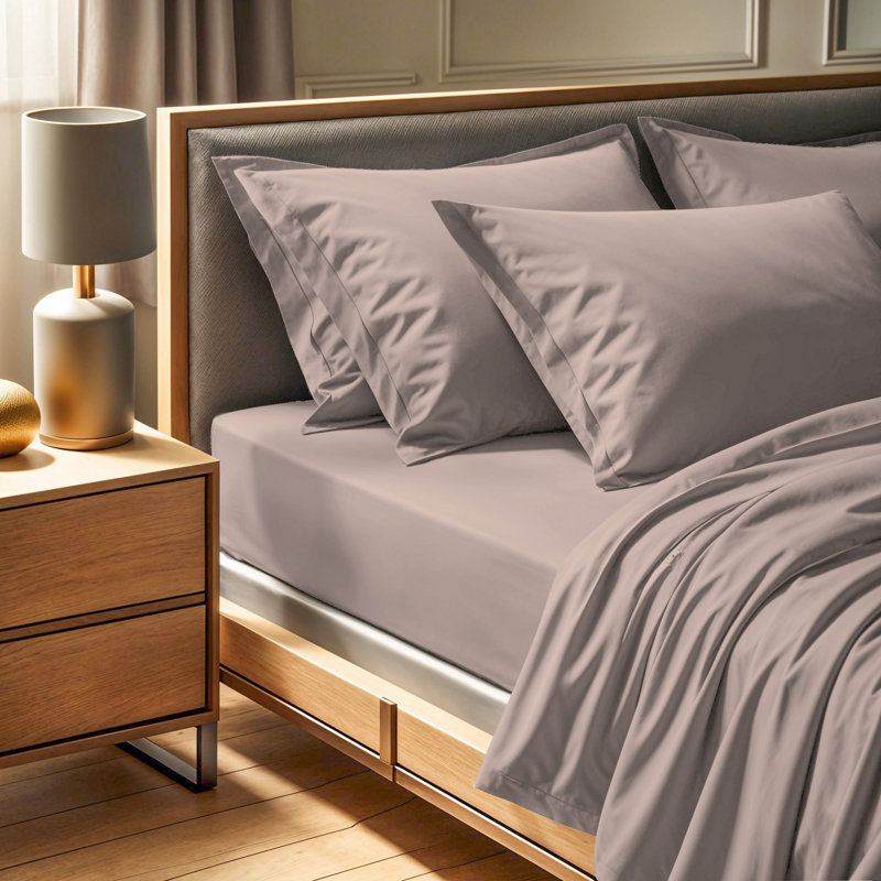 King Fitted Sheet, 100% Cotton Ranforce, 70.9 x 78.7 x 11.8 inches | 145 Thread Count, Machine Washable at 86°F | Soft Beige Color, Perfect for Luxurious Bedding and Superior Comfort