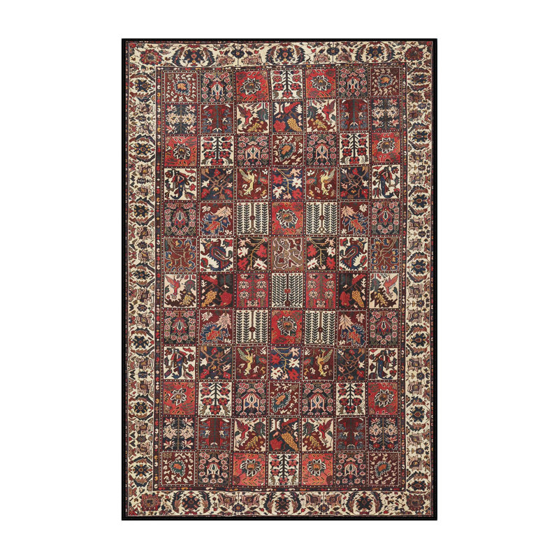 Tapis traditionnel rouge / vert, Rectangle 5 pi x 7 pi