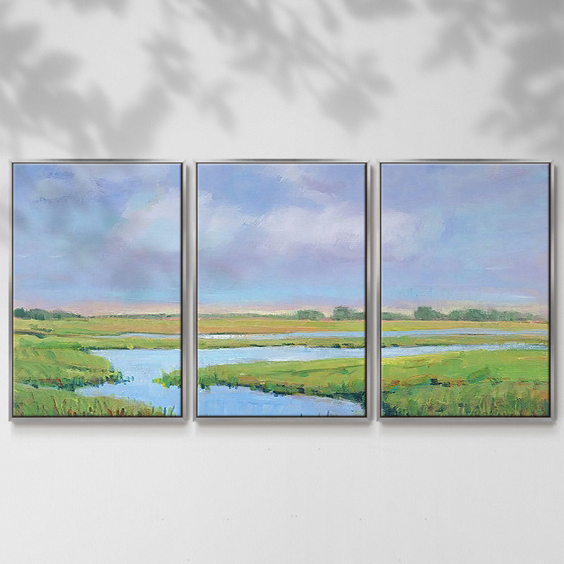 «Summer Marsh II», reproduction sur toile flottante 3 pièces, Argent, H 24 po x l 48 po x P 2 po