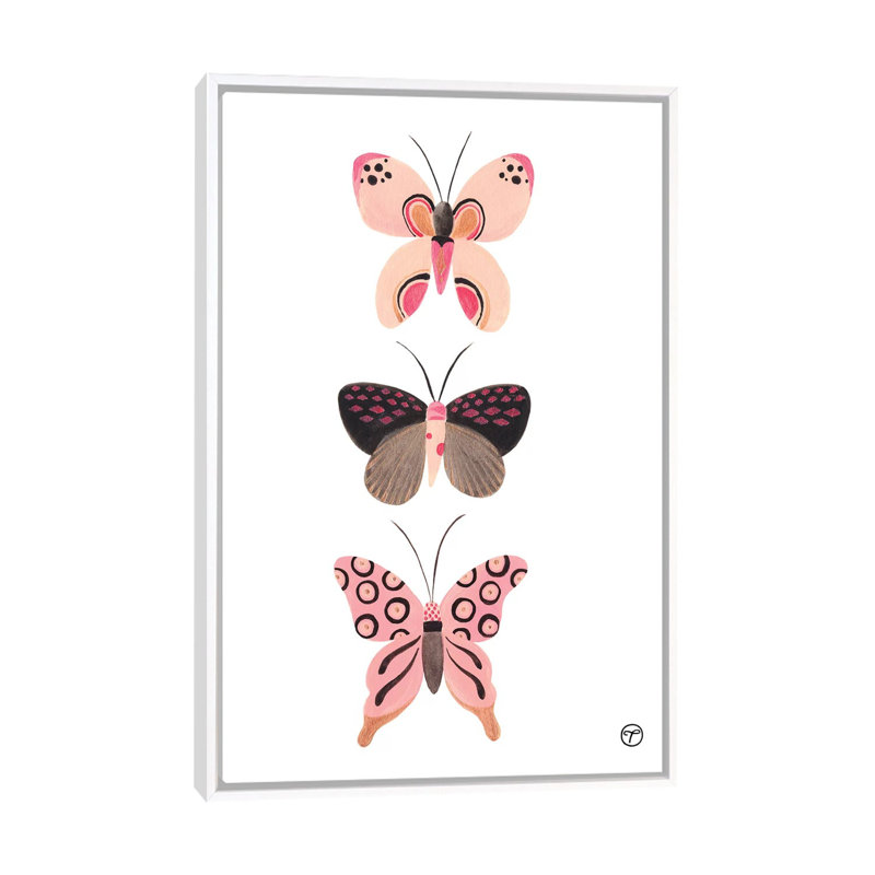 «Butterfly Trio», art encadré, H 26 po x l 18 po x P 1,5 po, Toile blanche encadrée