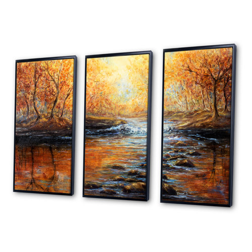 Loon Peak® Morning Light In The Autumn Forest Framed On Canvas 3 Pieces ...