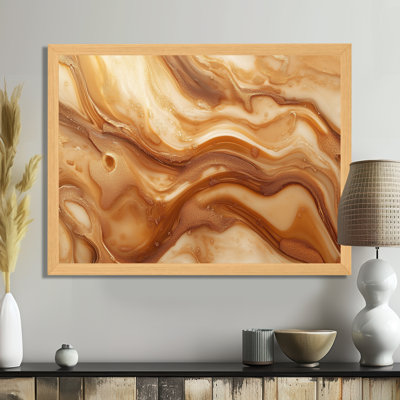 Liquide organique beige caramel terre chaude - Tableau abstrait encadré effet marbre