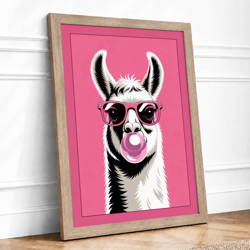 Llama Bubble Gum Modern - Framed Print, Oak, A4 - 29.7 x 21.0 cm