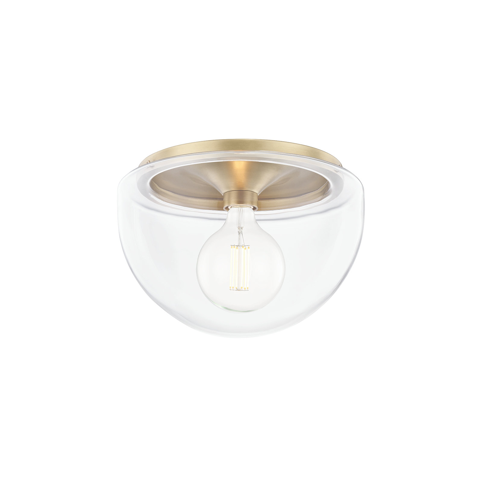 Alexi Single Light Glass Flush Mount, Aged Brass, 9.5" H x 13.75" W x 13.75" D