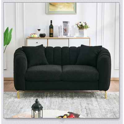 Canapé de 63 pouces en chenille de 63 pouces, canapé profond 2 places de luxe avec pieds en métal doré pour les espaces de vie modernes