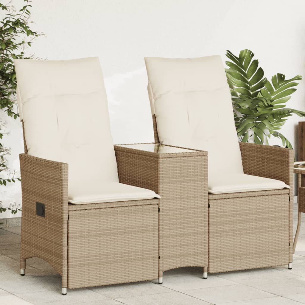 Vidaxl Gartensofa 2-Sitzer Verstellbar Mit Tisch aus Polyrattan