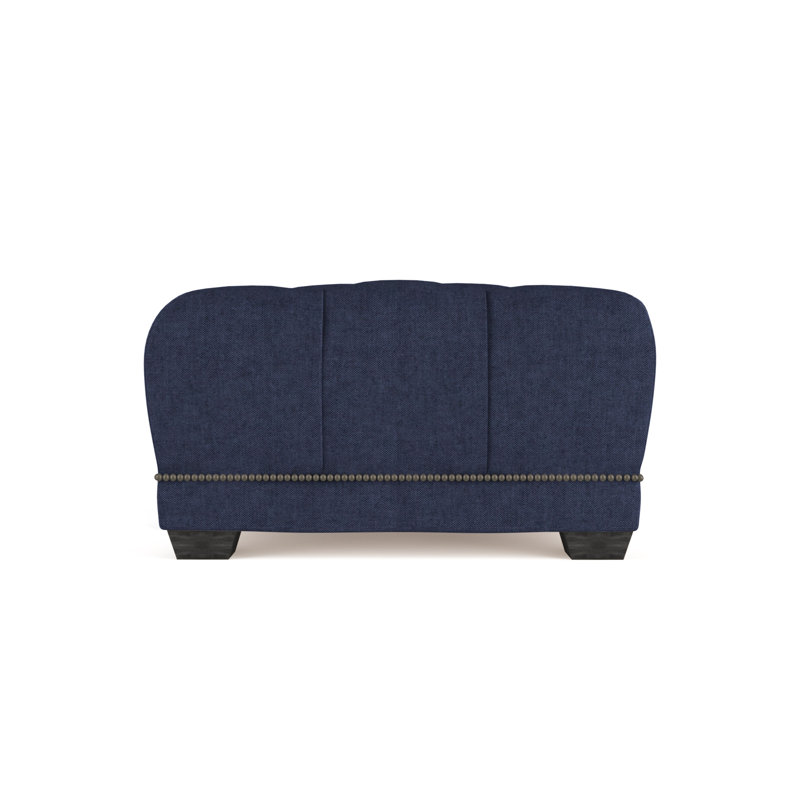 Hudson Ottoman, Plush Velvet Blue Print, Ebony