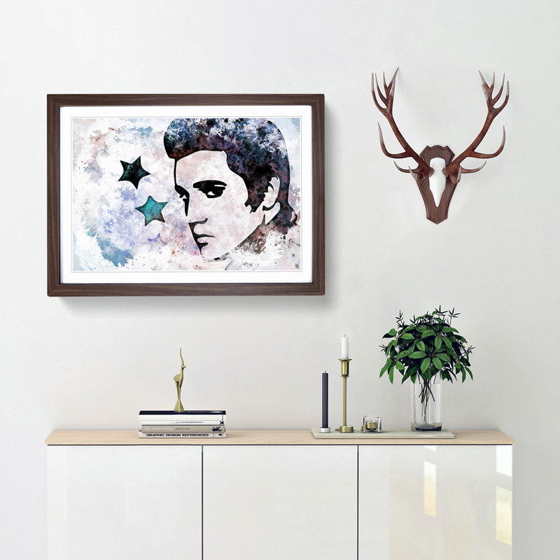 Elvis Presley Stars in Abstract - Picture Frame Painting Print, 62cm H x 87cm W x 2cm D, Walnut Framed
