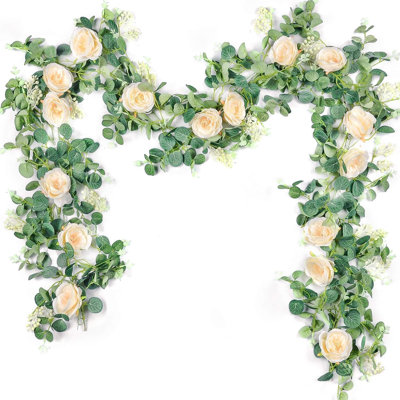 Rose 2 Pcs 13FT Artificial Floral Garland, Flower Eucalyptus