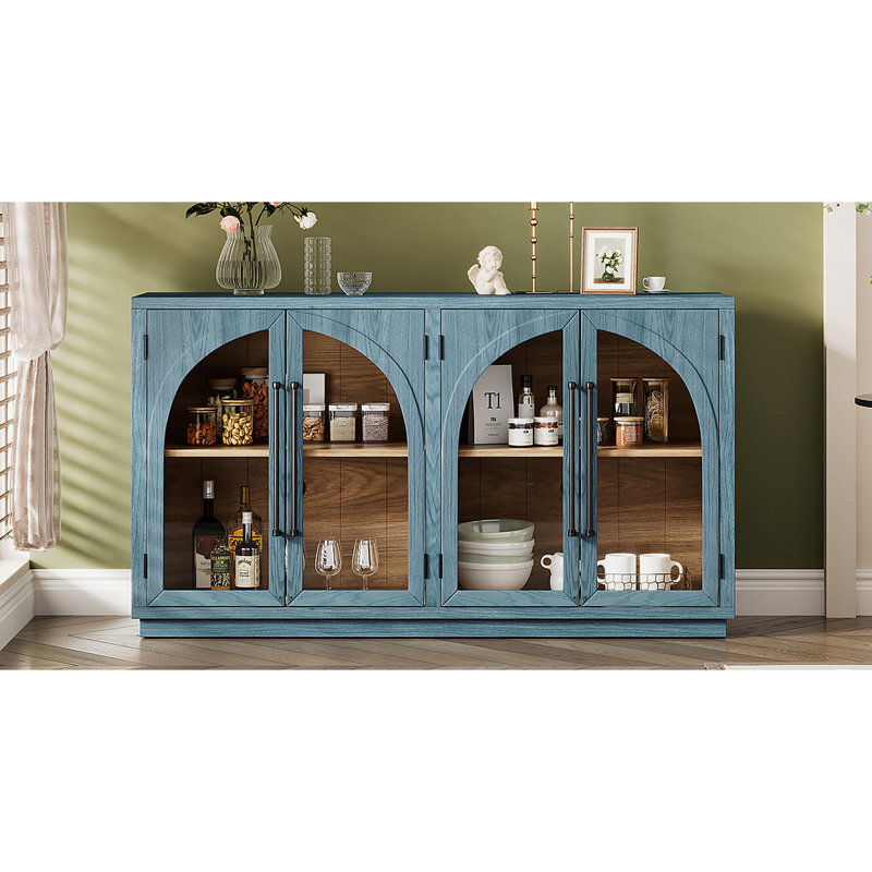 Buffet 60,02 "avec rangement, buffet en bois à 4 portes avec tablettes réglables pour la salle à manger et le salon, Marine