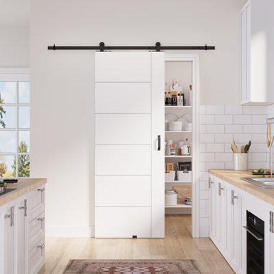 28in.x 80in.6 Paneled White Door Slab Prefinished Surface With All Barn Door Hardware Kit