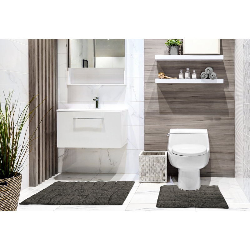 Bombay Cotton Non-Slip Bath Rug Set, Grey