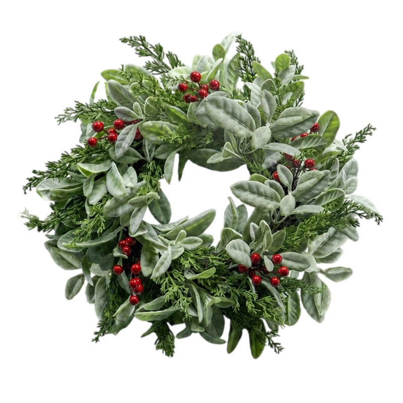 Couronne de Noël réaliste de 50 cm (19,7 po) avec baies rouges et eucalyptus