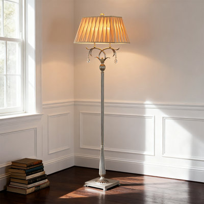 Lampe sur pied vintage en fer forgé et tissu American-Style