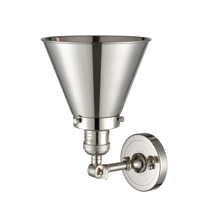 Applique murale à bras 1 lumière Estella, Ampoule incandescente rétro de 60 watts, Nickel poli, Nickel poli