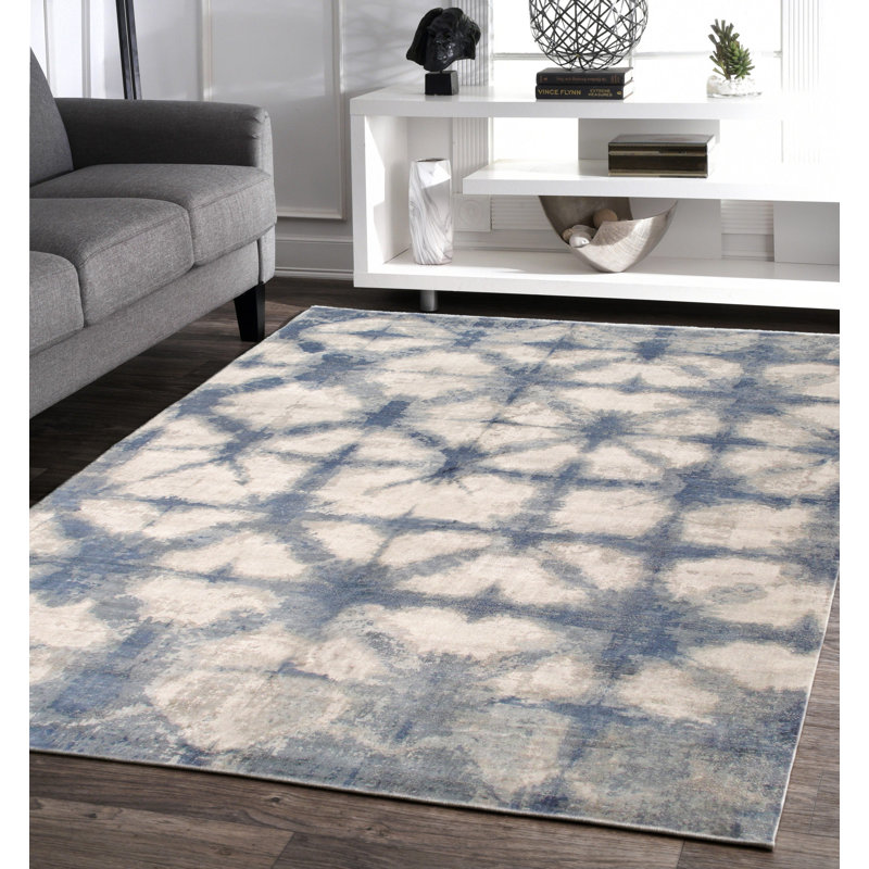 Shibori Viscose Geometric Indoor Rug, Rectangle 10' x 14'