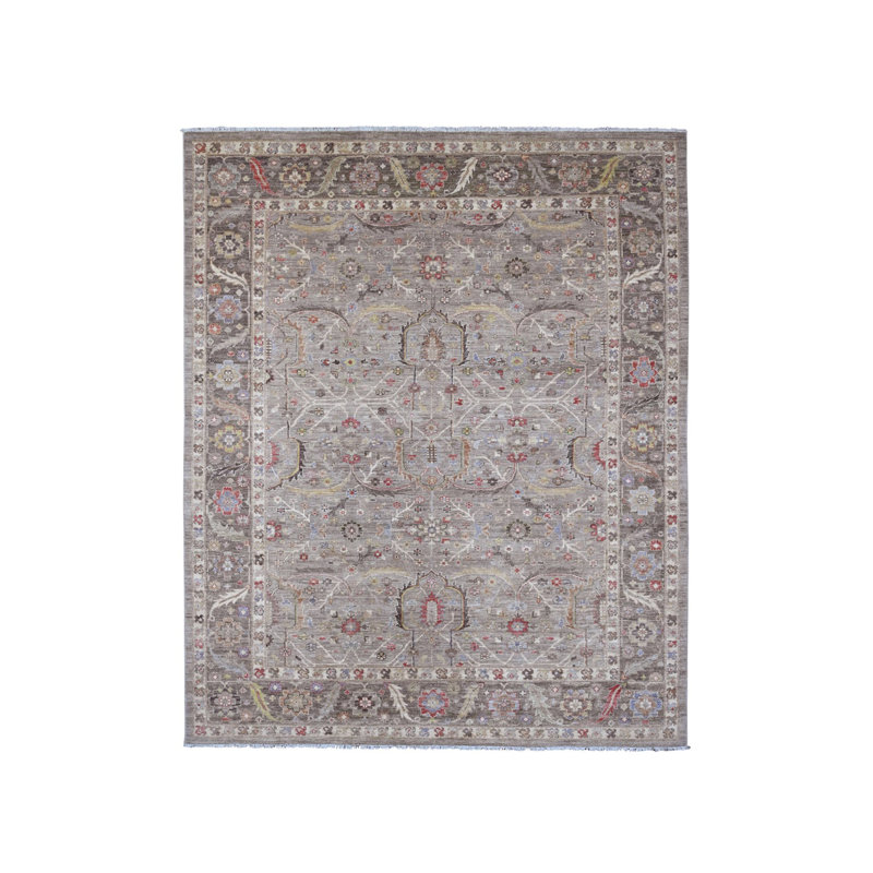 Tapis oriental brun en laine noué à la main 8 pi 0 po x 9 pi 9 po - MOA10220253