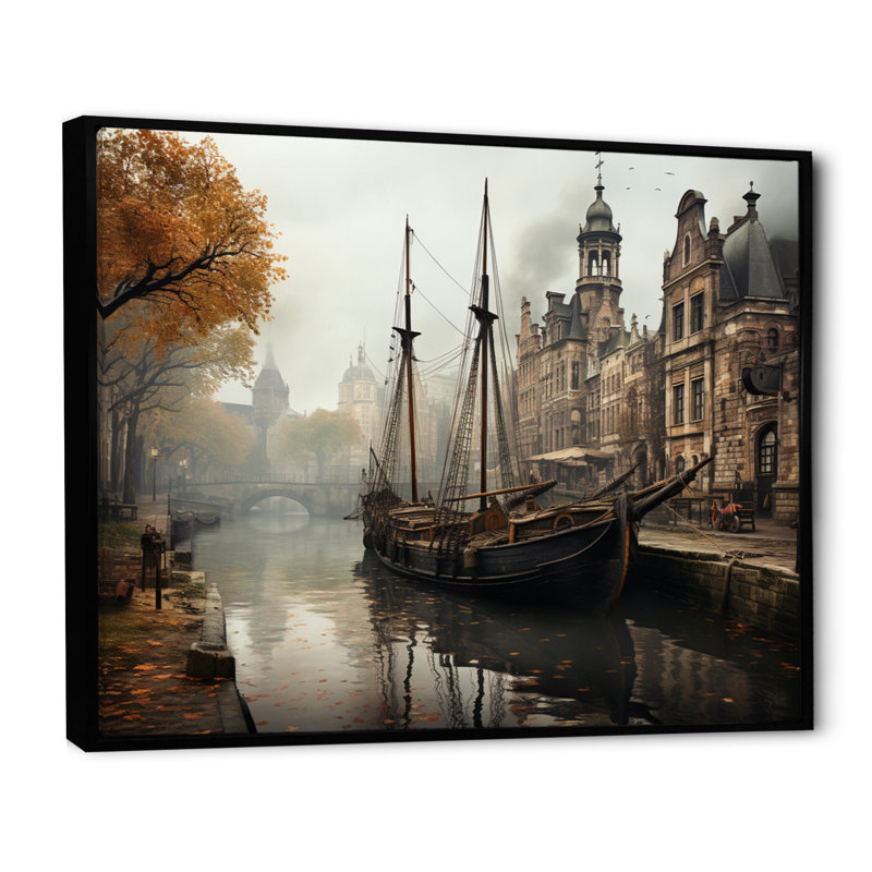 Beige canal rétro - sépia, H 34 po x l 44 po x P 1,5 po, Cadre flottant noir