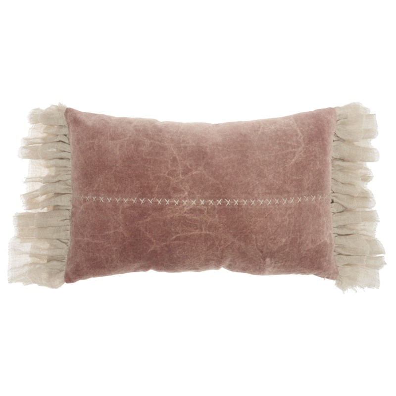 Ruffled Cotton Blend Throw Pillow, Blush