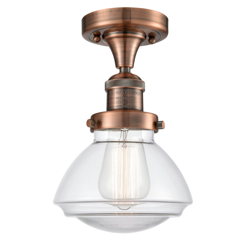 Plafonnier semi-encastré 1 lumière 6,75 po Chesterville, Transparent, Ampoule DEL 6 watts rétro, Cuivre antique