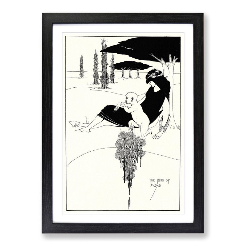 The Kiss of Judas by Aubrey Beardsley - Picture Frame Painting, 48cm H x 36cm W x 2cm D, Black