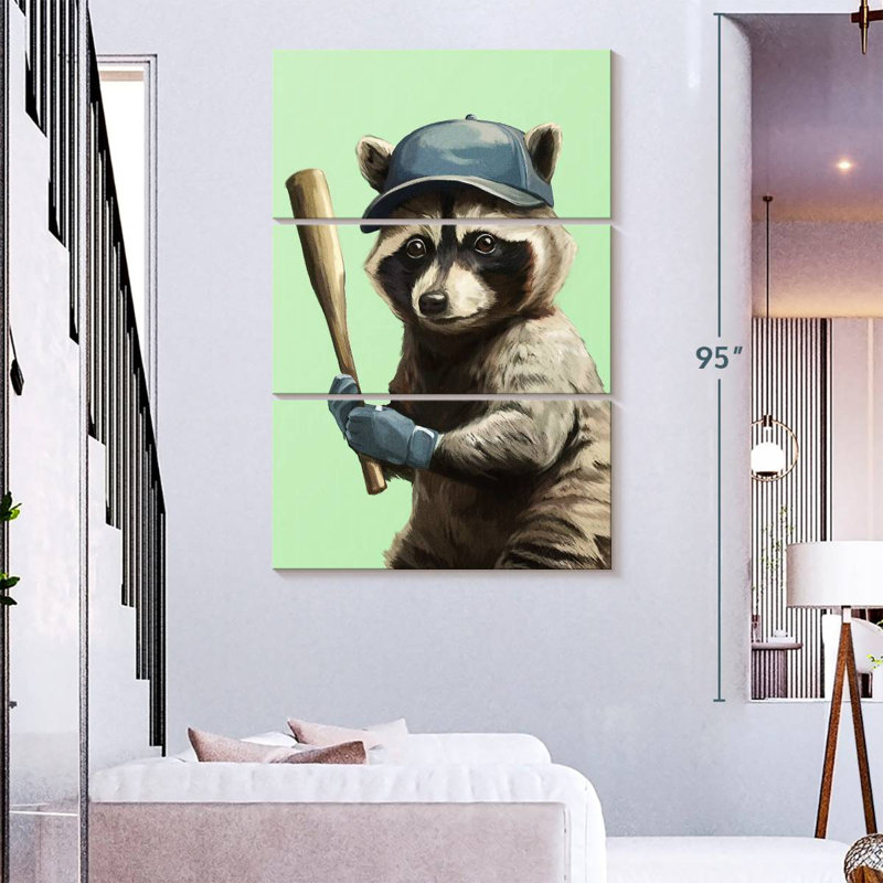 Ketti Sporty Racoon - Baseball, 65" H x 42" W