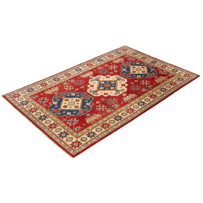 Tapis décoratif en laine rouge de conception unique 5 pi 8 po X 8 pi 8 po noué à la main New Age