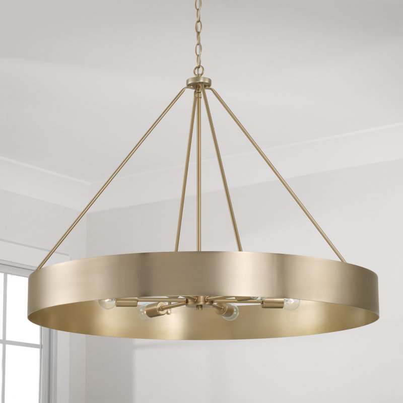 35.75"W x 27.25"H 6-Light Modern Circular Metal Chandelier, Matte Brass