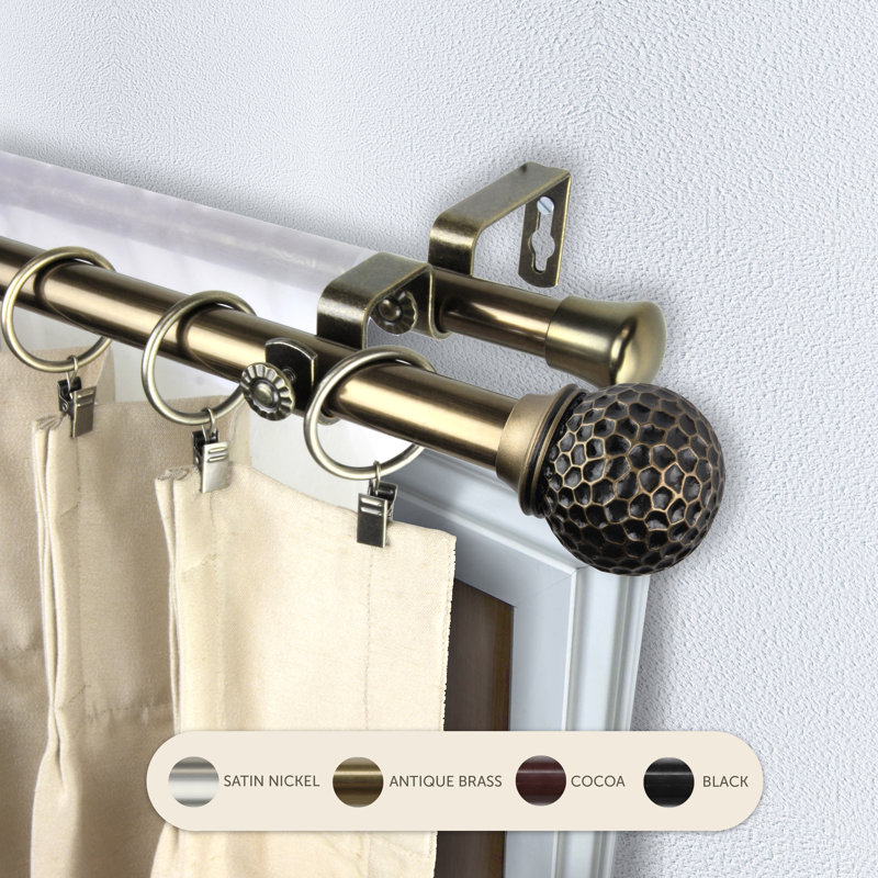 Tringle à rideaux double 3/4 po Celio, Laiton antique, 120" – 170"