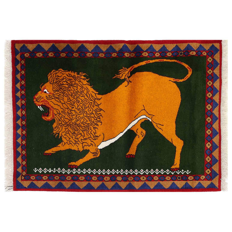Animal Pictorial lion Hand Knotted 3'4"X 4'8"