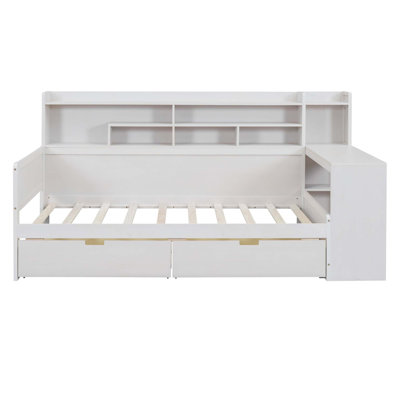 Wooden Multi-Functional Daybed With Storage Shelves, 2 Storage Drawers And Study Desk by Lark Manor