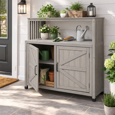 Table de bar d'extérieur en bois de sapin avec armoire de rangement résistante aux intempéries