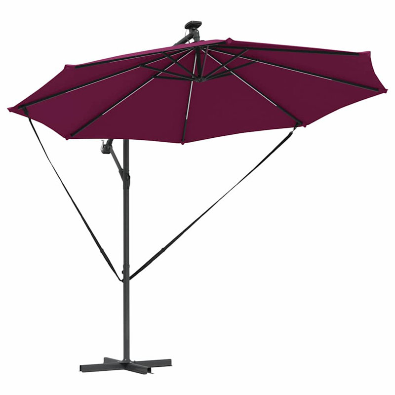Umbrella with LED Strip Lights Polyester and Aluminium Outdoor Parasol, 248cm H x 294cm W x 294cm D, Red