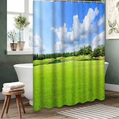 Blue Waterproof Shower Curtain,Shower Curtains for Bathroom with 12 Hooks
