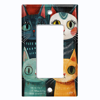 Couvercle de plaque d'interrupteur en métal; Chaise berçante GFI 1 taille US standard - Portraits de chat