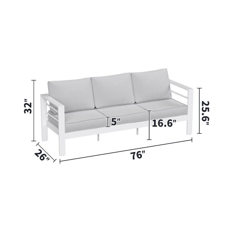 Canapé d'extérieur 3 personnes avec coussins, Gris, White