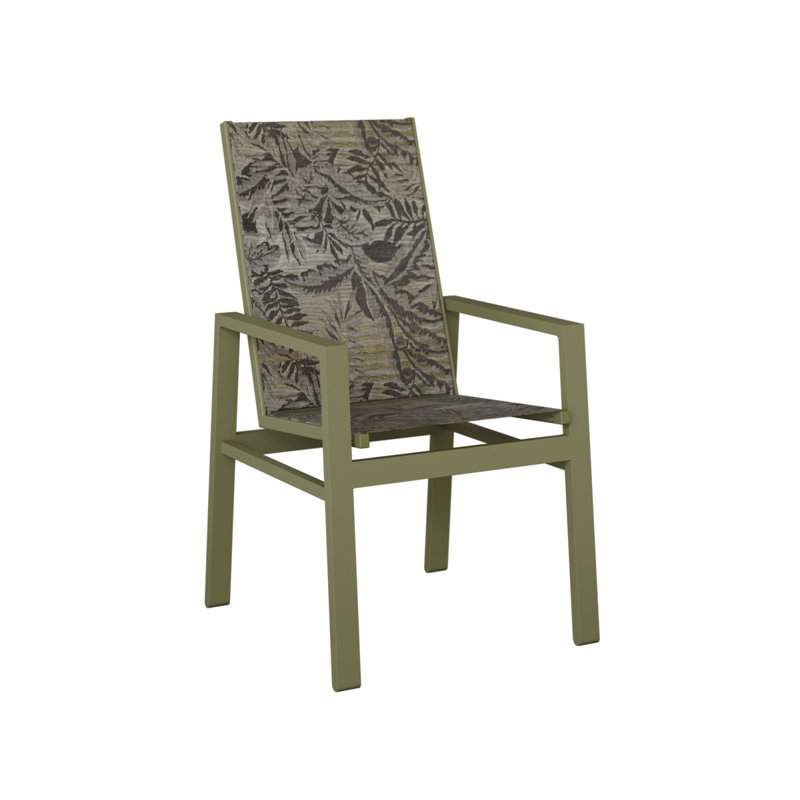Chaise de salle à manger à haut dossier en aluminium sauge vert Berlin, Sumba moka, Vert sauge