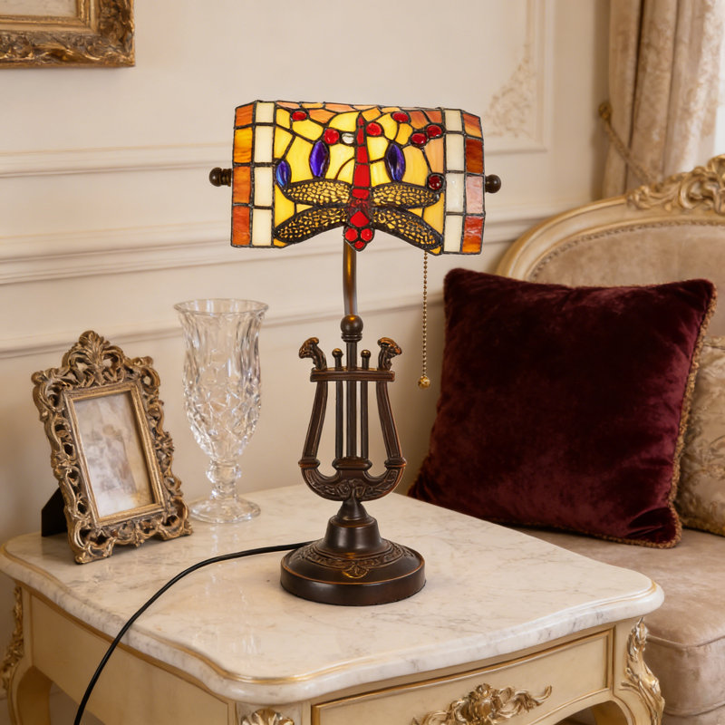 Tiffany Table Lamp Dragonfly Stained Glass, Bulb Included 14.2" H X 7.9" W