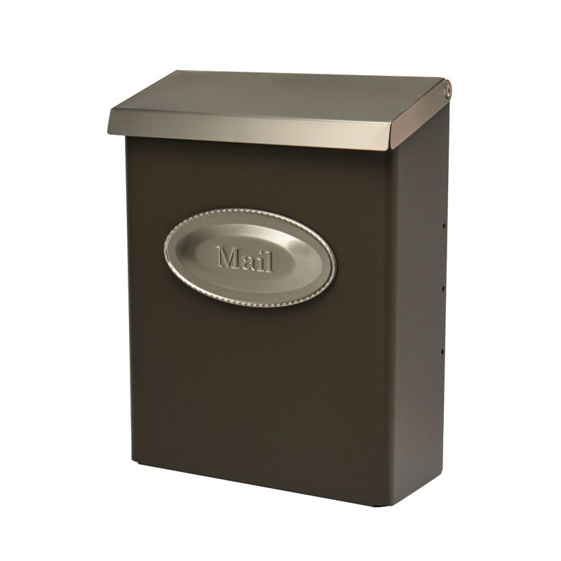 Designer Vertical Wall-Mount Locking Mailbox, Venetian Bronze and Satin Nickel