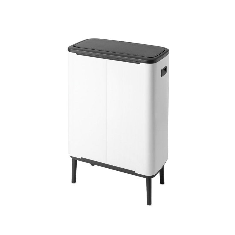 White Plastic Dual Compartment Kitchen Trash Can with Touch Top