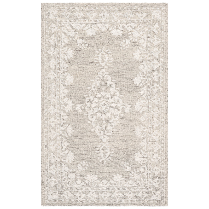 Demetirus Ebony Hand Tufted Wool/Cotton Oriental Rug in Gray/Ivory, Rectangle 3' x 5'