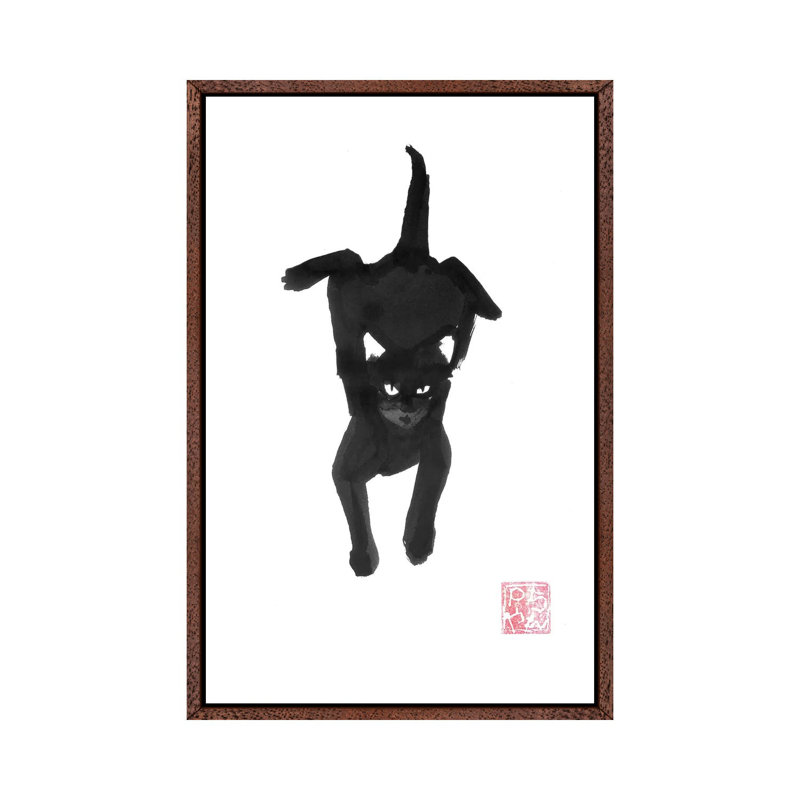 Carpet Cat 1 Piece Painting on Canvas, 152.5 cm H x 101.5 cm W, Classic Brown Wood Framed