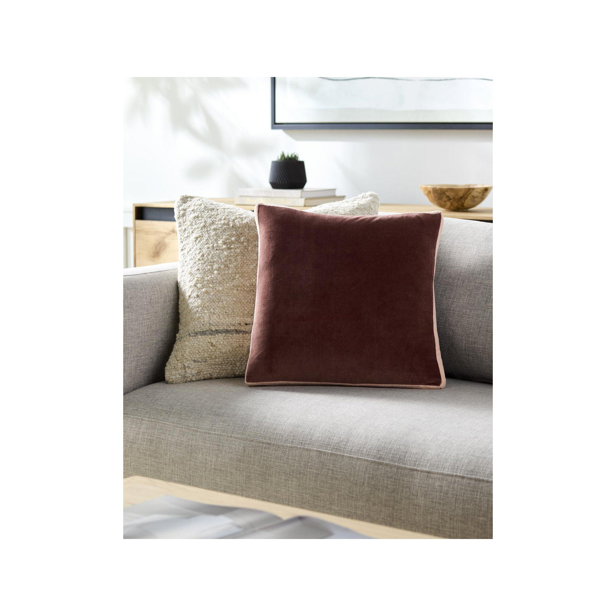  Nicholas Cotton Throw Pillow, Brown/Pink, 20" x 20", Pillow Cover Only - No Insert