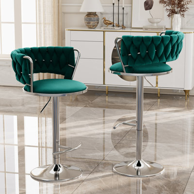 Tabourets de bar rembourrés en velours moderne (ensemble de 2 ou 4), pivotant à 360 °, tabourets de bar réglables en hauteur avec base en métal doré et argenté, tabourets de comptoir confortables pour îlots de cuisine, bars à domicile, pubs et cafés