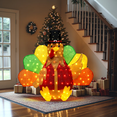 4.5Ft Pre-lit Turkey Lights Outdoor Thanksgiving Decorations Fall Decor Christmas Decor Display Set