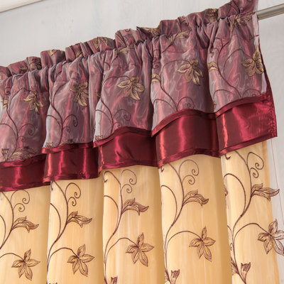 Dahal Embroidered Window Curtain Panel with Attached Valance