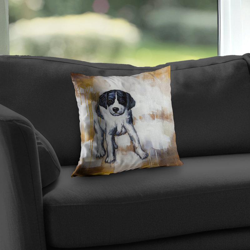 Curious puppy dog - Industrial poly twill throw pillow – Poly Twill Throw Pillow with Insert, Double-Sided Print